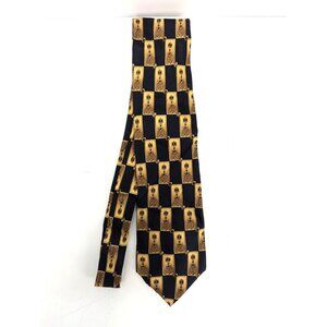 Bergamo New York Men Black Gold Silk Necktie RN 86823 Standard 60 Inch